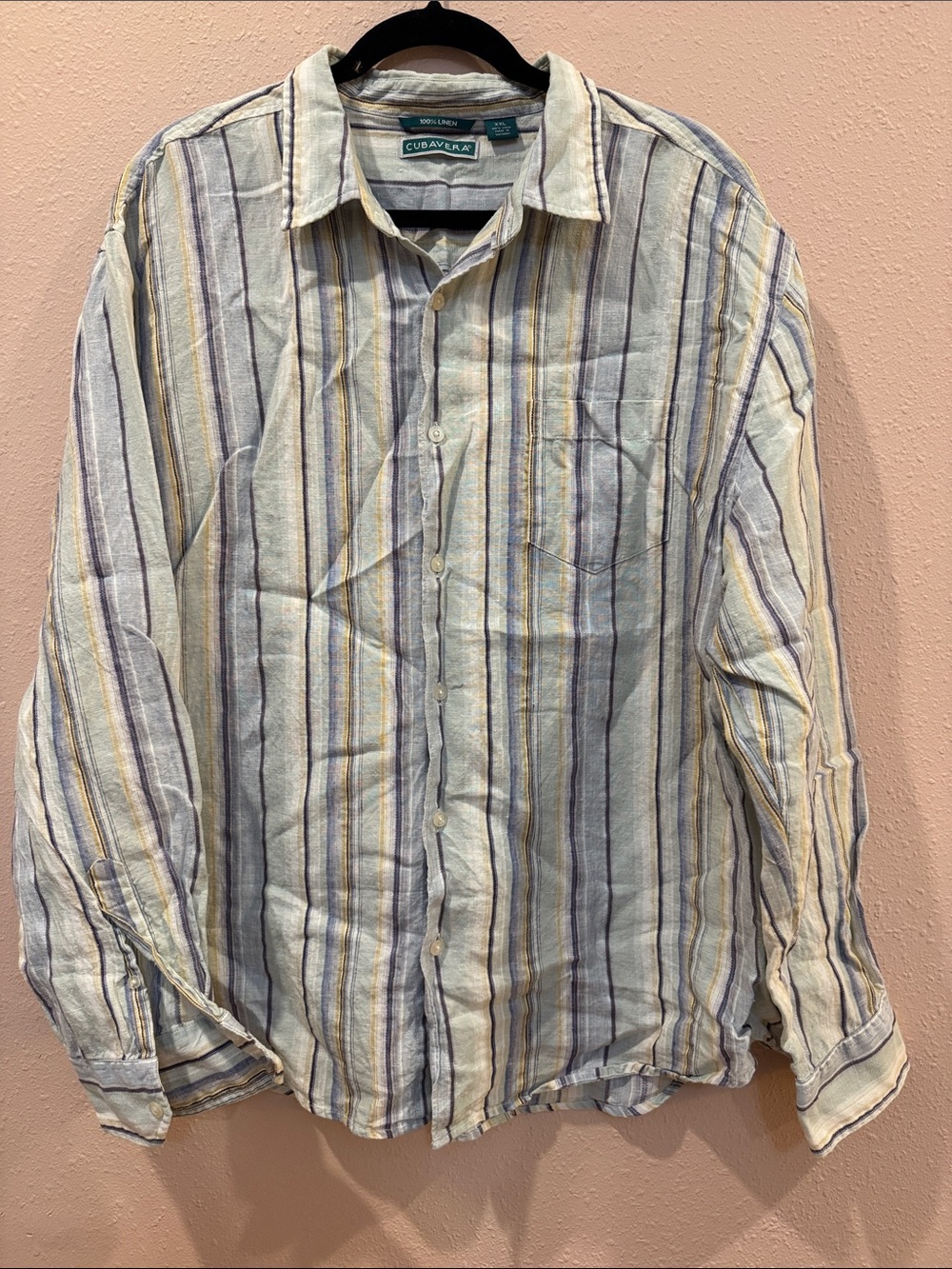 Cubavera Men's Light Blue Striped Linen Shirt